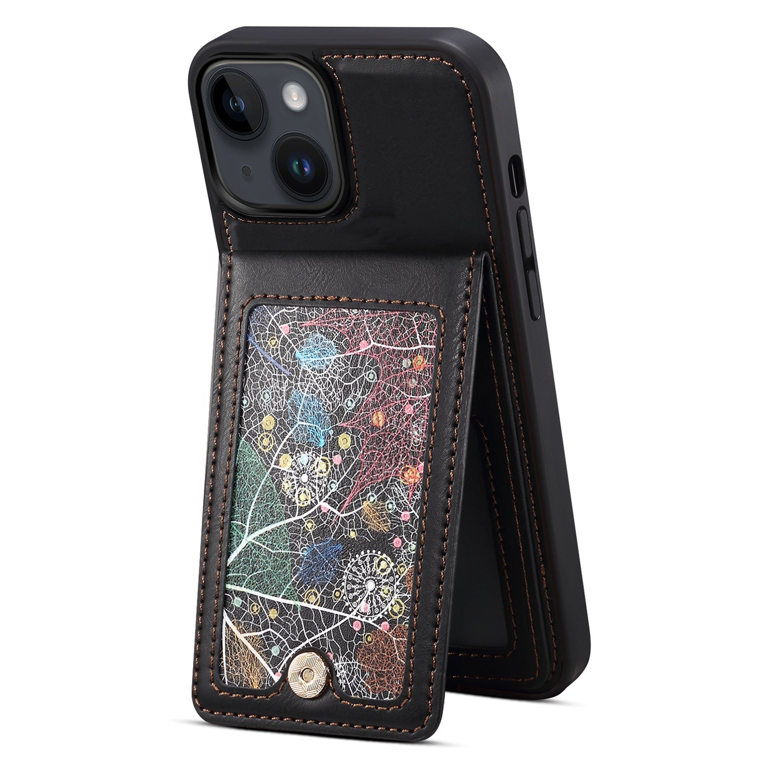 For iPhone 14/13 Cell Phone Case Card Holder Kickstand Leather Coated TPU Cover with Shoulder Strap For iPhone 14/13 Cell Phone Case Card Holder Kickstand Leather Coated TPU Cover with Shoulder Strap